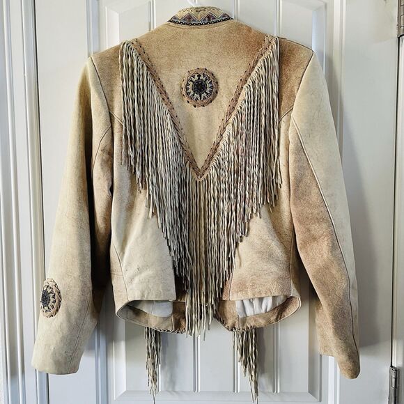 Vintage Tribe America Leathers Western Fringe Warrior Jacket Beaded Bone 6 USA - Picture 10 of 16